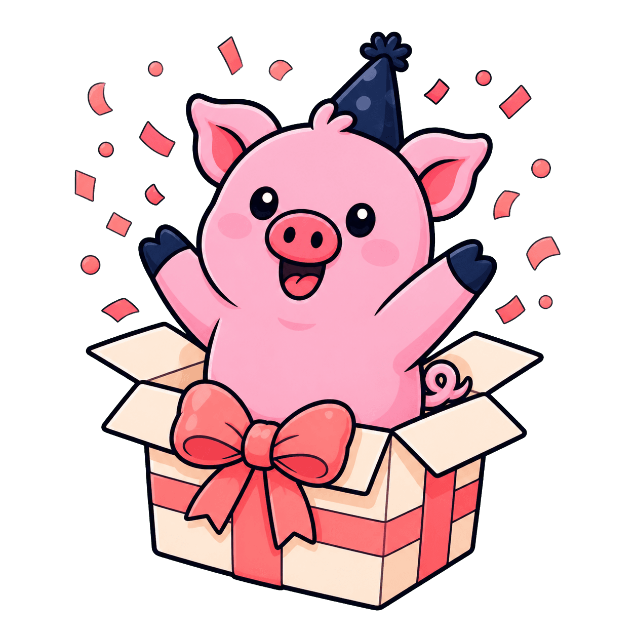 Plancho pops out of a gift with confetti
